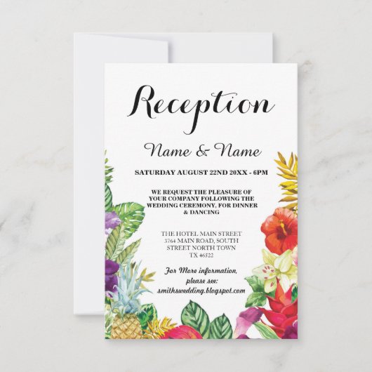 Trouwreceptiekaarten Aloha Luau Tropisch Kaart (Voorkant)