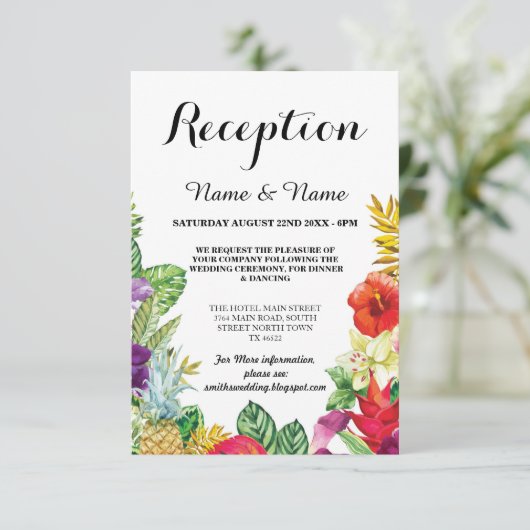 Trouwreceptiekaarten Aloha Luau Tropisch Kaart (Staand voorkant)