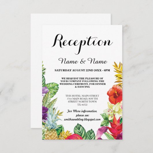 Trouwreceptiekaarten Aloha Luau Tropisch Kaart (Voorkant / Achterkant)