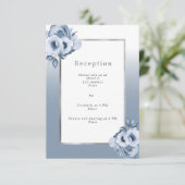 Trouwreceptieprogramma stoffig blauwe bloemen informatiekaartje (Staand voorkant)