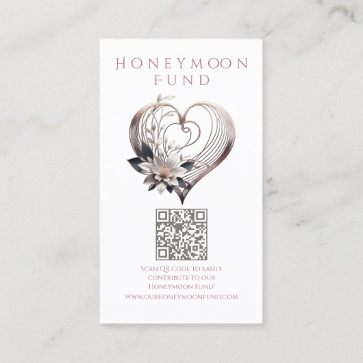 Trouwregister-Modern roze hart met bloemen Visitekaartje (Achterkant)