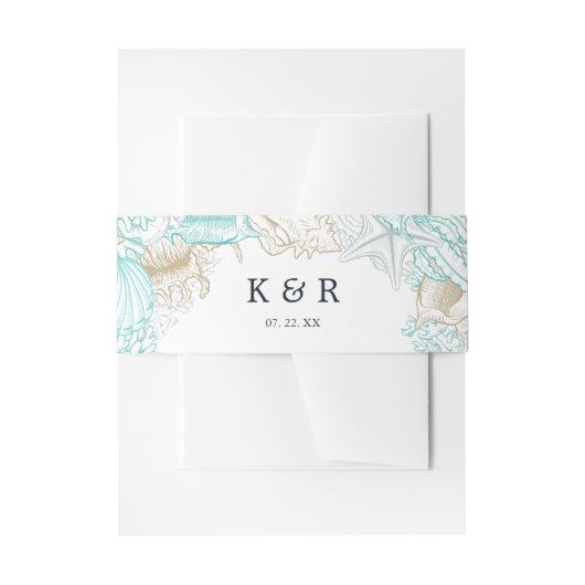 Trouwriem met zeekleurige turkoois tint uitnodigingen wikkel (Voorkant Voorbeeld)