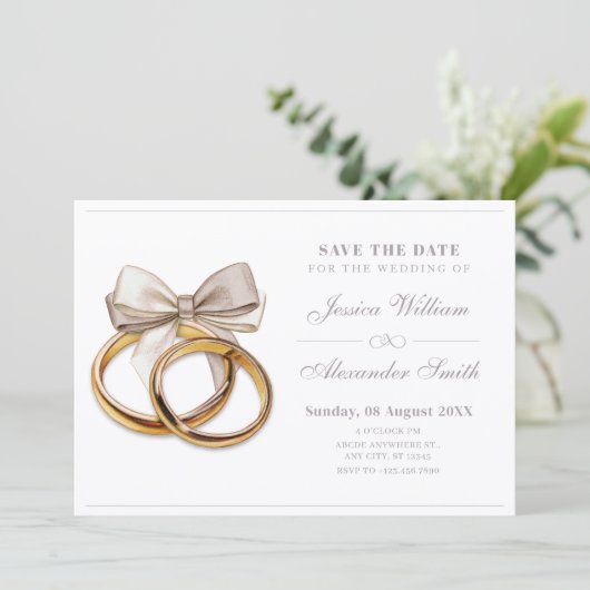 Trouwring boog elegante bruiloft save the date (Staand voorkant)