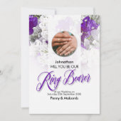 Trouwring drager uitnodiging Paarse wit (Voorkant)
