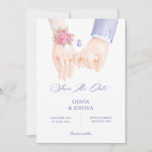 Trouwring handen vasthoudend zachte elegante trouw save the date (Voorkant)