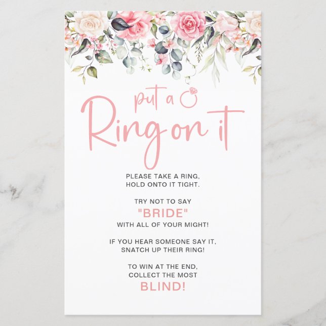 Trouwring Op Haar Bridal Shower Spel (Voorkant)