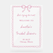 Trouwring Roze Strik Bruidsfeest Welkom Bord (Voorkant)