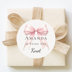 Trouwring roze strik parels Bruidsuitnodiging Ronde Sticker