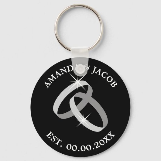 Trouwring sleutelhanger met datum en naam van het  (Voorkant)