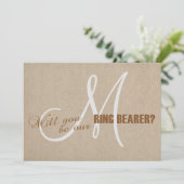 Trouwringdrager met linnen canvas en monogram kaart (Staand voorkant)