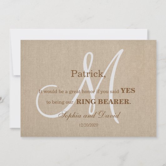 Trouwringdrager met linnen canvas en monogram kaart (Achterkant)