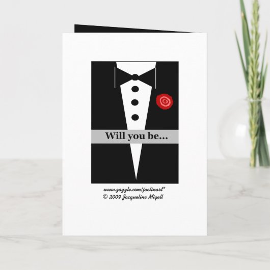 Trouwringdragerkaart met smoking en roos (Achterkant)