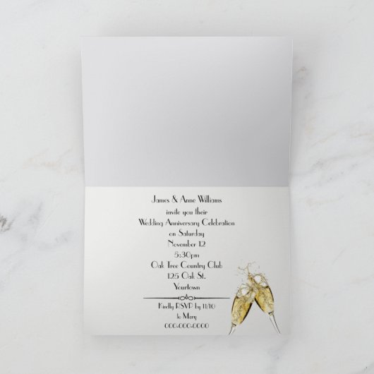 Trouwringen Champagne Jubileum Feest Uitnodiging (Binnen)