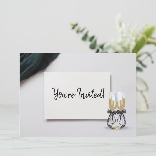 Trouwringen Champagne Jubileumfeest Uitnodiging (Staand voorkant)