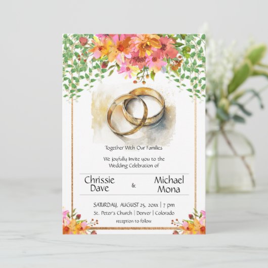 Trouwringen Elegante witte bruiloft Kaart (Staand voorkant)