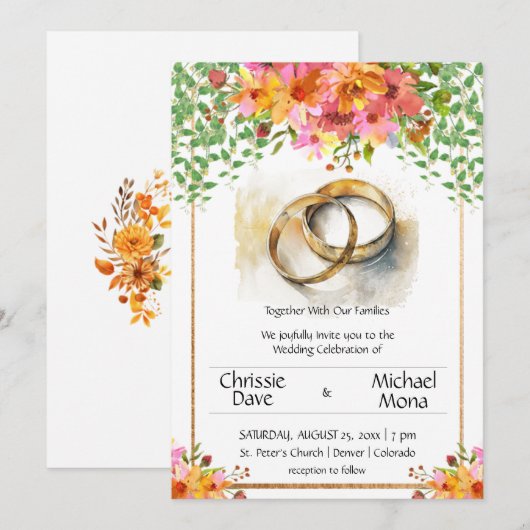 Trouwringen Elegante witte bruiloft Kaart (Voorkant / Achterkant)