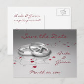 Trouwringen en harten Save the Date Briefkaarten (Voorkant / Achterkant)