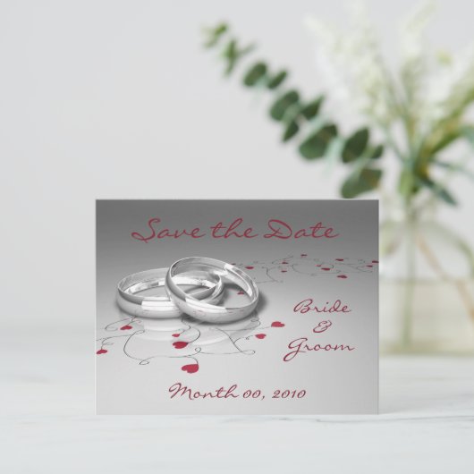 Trouwringen en harten Save the Date Briefkaarten (Staand voorkant)