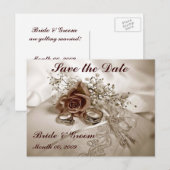 Trouwringen en Rozen Save the Date Briefkaarten (Voorkant / Achterkant)