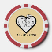 Trouwringen in een hart met datum en initialen poker chips (Voorkant)
