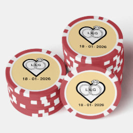 Trouwringen in een hart met datum en initialen poker chips