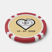 Trouwringen in een hart met datum en initialen poker chips (Enkel)