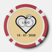 Trouwringen in een hart met datum en initialen poker chips (Achterkant)