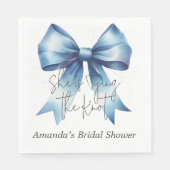 Trouwringen Knopen Blauwe Boog Bruidsuitnodiging Servet (Voorkant)