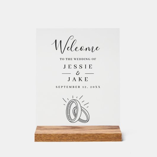 Trouwringen leuk bruiloft welkom acryl bord (Voorkant)