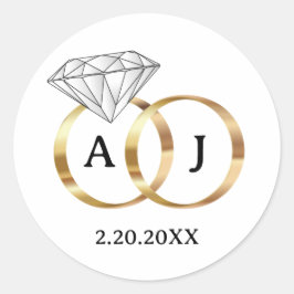 Trouwringen met monogram Wit en Goud Diamant Ronde Sticker