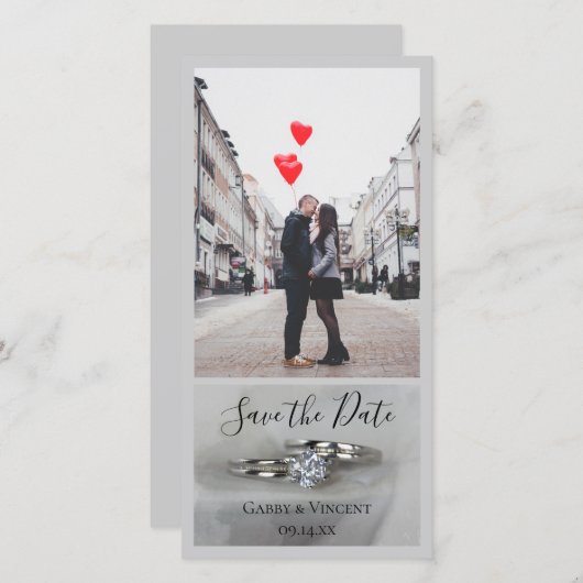 Trouwringen op Grijs Save the Date (Voorkant / Achterkant)
