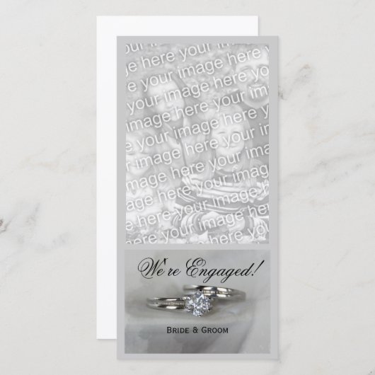 Trouwringen op grijze trouwkaart aankondiging (Voorkant / Achterkant)