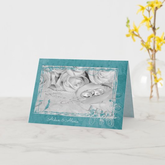 trouwringen op roos petaal kaart (Gele Bloem)