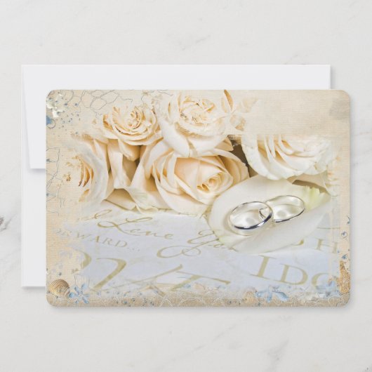 trouwringen op roos petaal kaart (Voorkant)