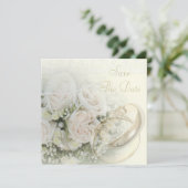 Trouwringen, Rozen, Duiven & Kant Opslag Bewaar de Save The Date (Staand voorkant)