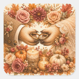 Trouwringen van een Cute Egel Koppel in de Herfst Vierkante Sticker