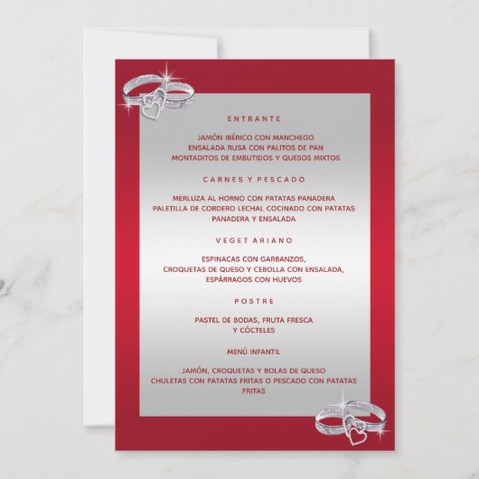 Trouwringen, Van Zilver En Rood Menu Kaart (Achterkant)