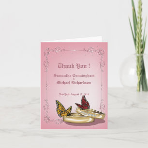 Trouwringen & Vlinders Couple Roze Dank je wel Bedankkaart