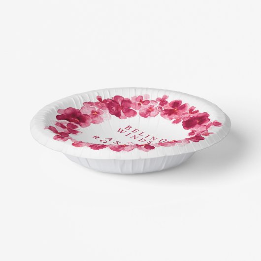 Trouwrode roze aquarel viooltjeskrans op maat papieren kommen (Gebogen)