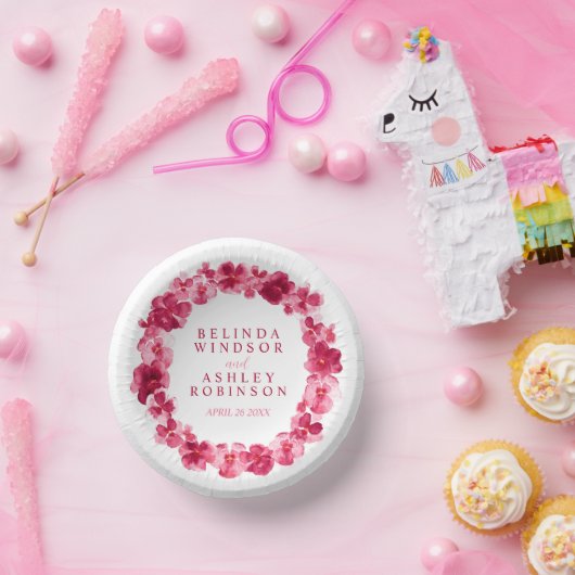 Trouwrode roze aquarel viooltjeskrans op maat papieren kommen (Feest)