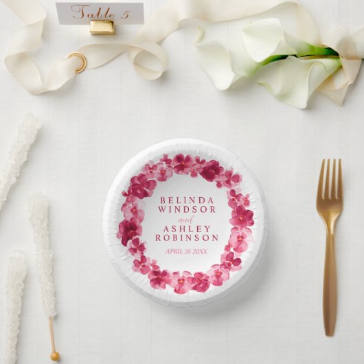 Trouwrode roze aquarel viooltjeskrans op maat papieren kommen (Huwelijk)