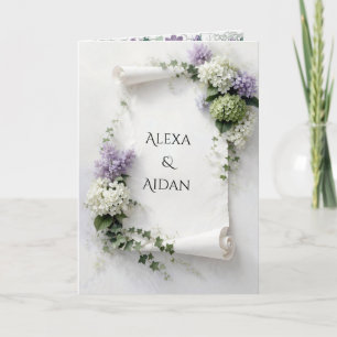 Trouwrol met seringen en hortensia's kaart