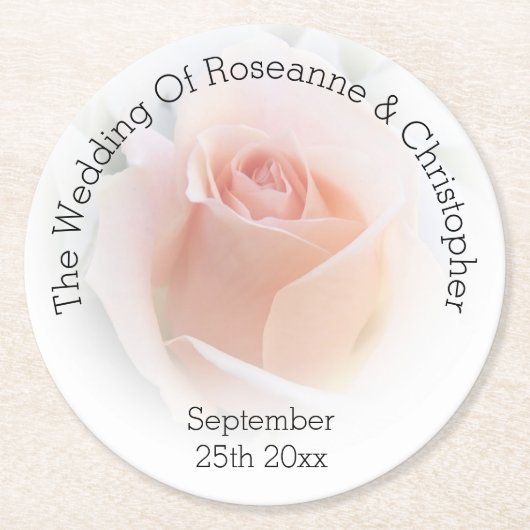 Trouwronde papier Onderzetter perzik roze Rosebud (Voorkant)