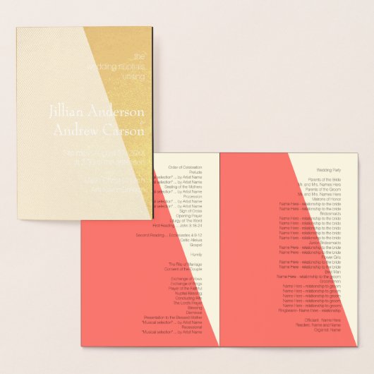 Trouwroute 💕 Elegant koraalprogramma Folie Kaarten (Display)