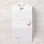 Trouwroze bruine vlinders foto maaltijd RSVP All In One Uitnodiging (Buitenkant)