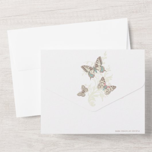 Trouwroze bruine vlinders foto maaltijd RSVP All In One Uitnodiging (Achterkant)