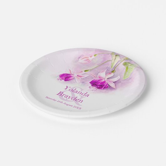 Trouwroze fuchsia waterverf kunstpapier papieren bordje (Gekanteld)