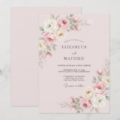 Trouwroze met Blos Roze Etherische Roos Kaart (Voorkant / Achterkant)