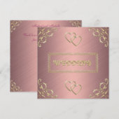Trouwroze met gouden harten kaart (Voorkant / Achterkant)
