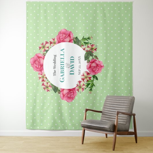 Trouwroze Roos Rood Witte Petunia Stippen Wandkleed (In situ)